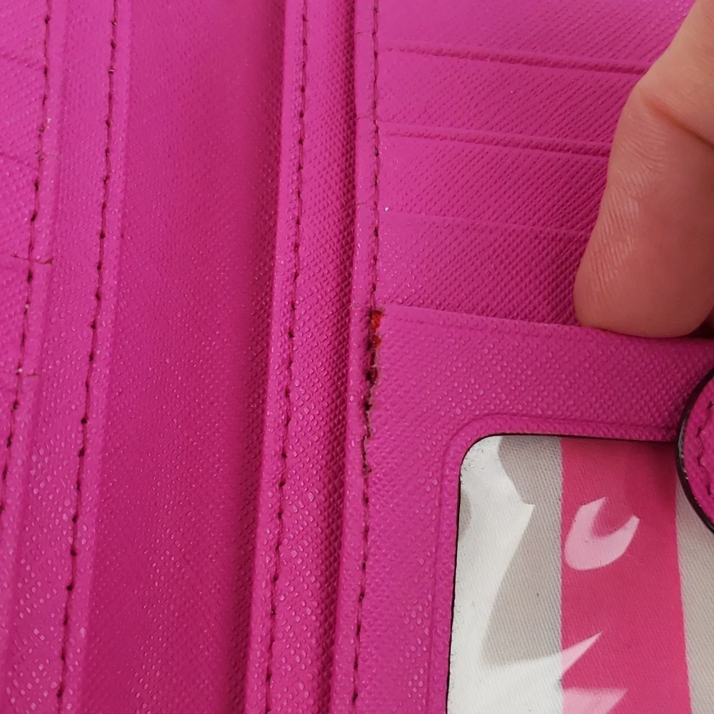 Kate Spade Darcy Slim Bifold Wallet Vibrant Pink Rainbow Fabric Interior